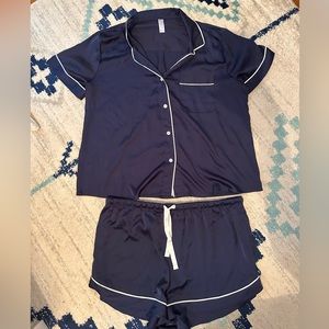 Navy blue silk pajama set